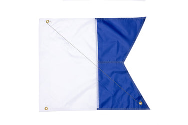 Blue & White Alpha Flag, 14" x 18" Nylon with Wire Stiffener